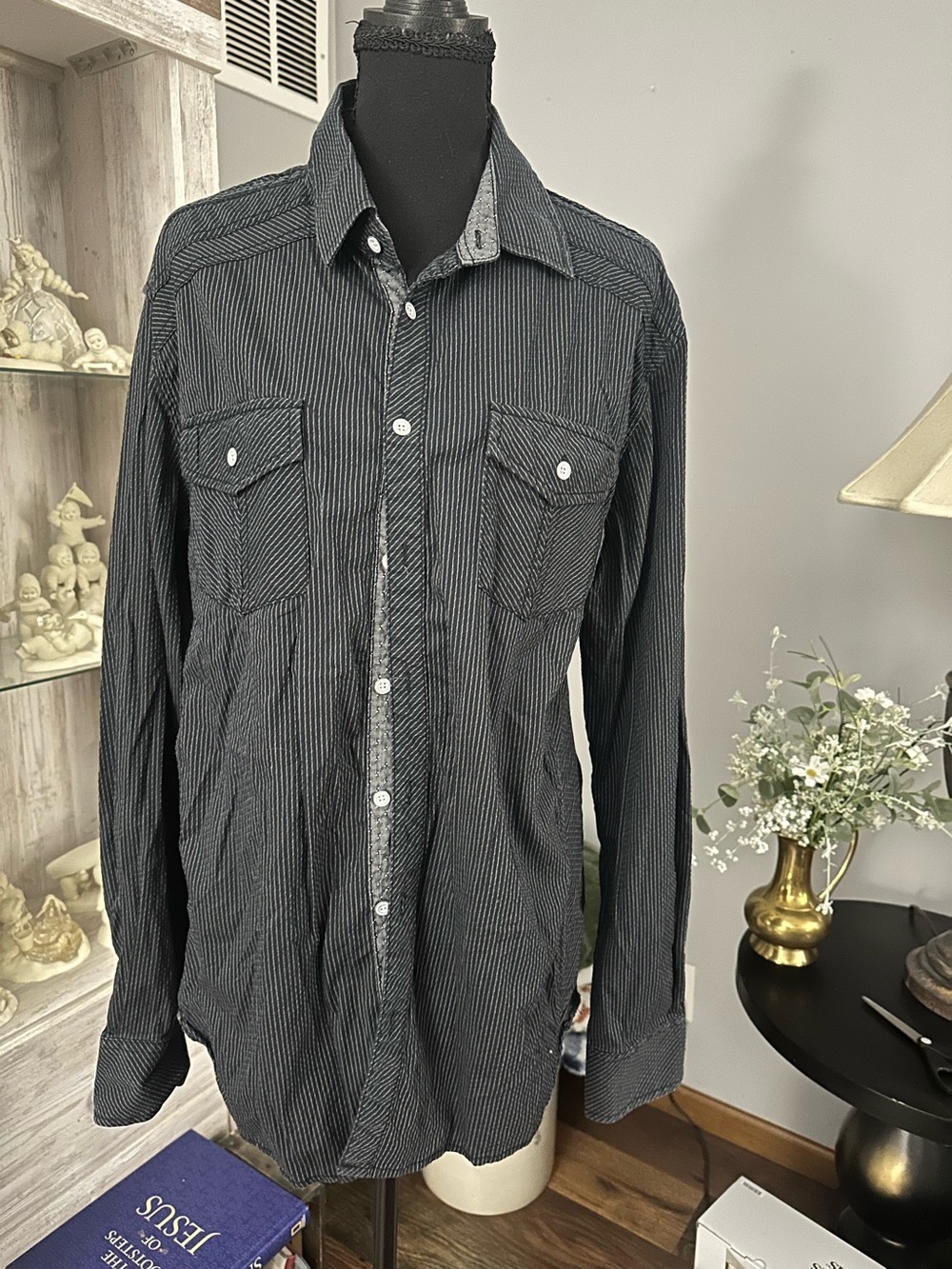 Buckle Black Pinstripe Button-Down Shirt